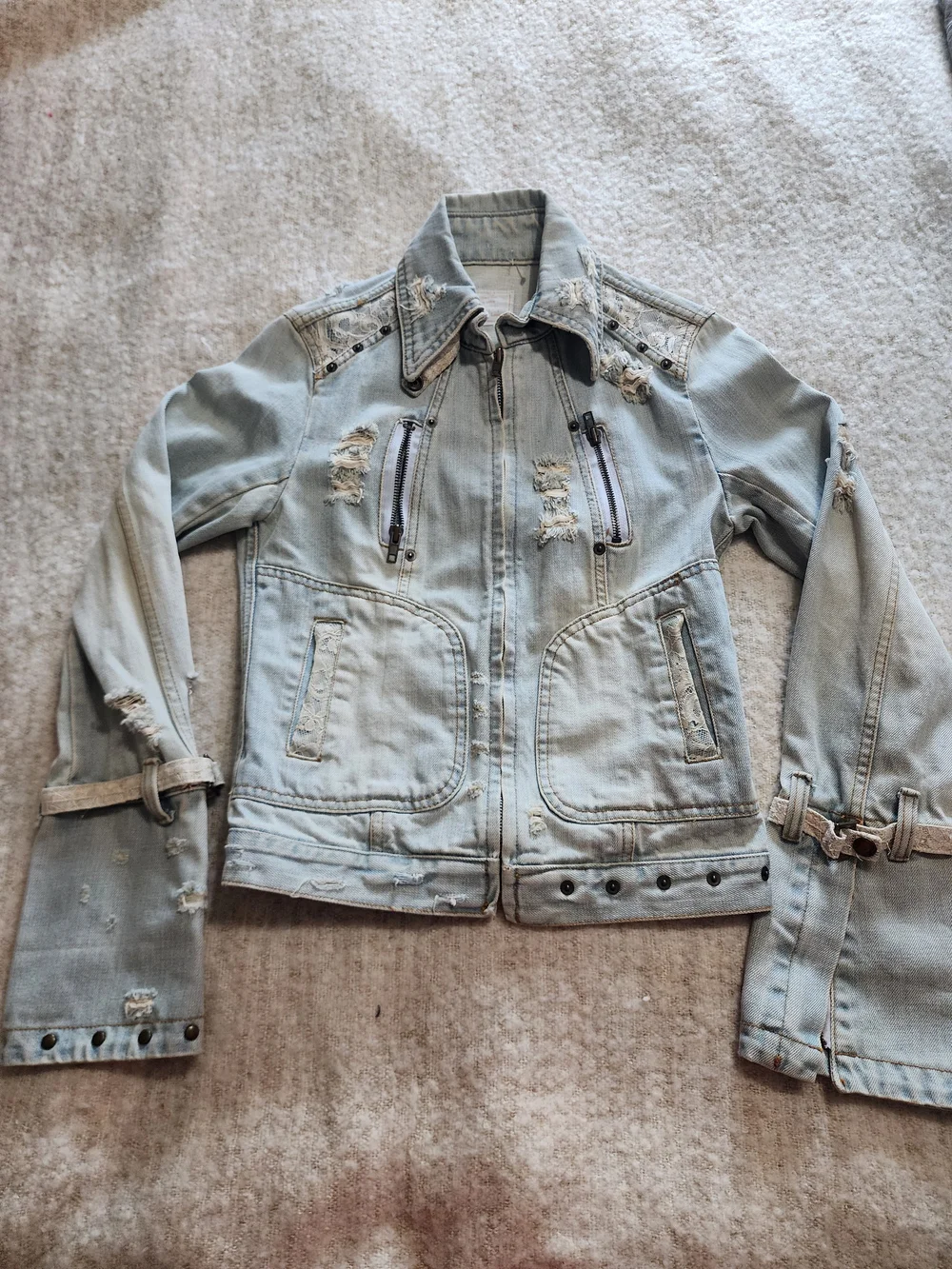 Forever Love Distressed Denim Y2K JacLight Wash Distressed Denim Jacket - Women